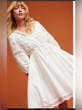 Eri and ali gustavia White Lace Trim Cotton peasant Dress